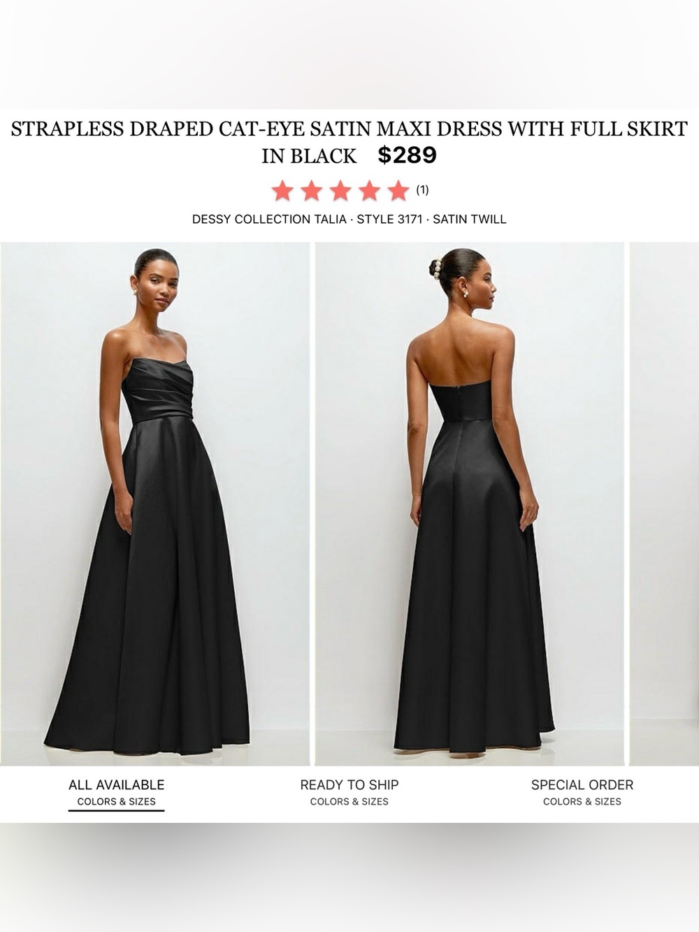 Dessy Collection Black Strapless Draped Satin Maxi Dress